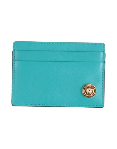 Versace Man Cardholder Turquoise Size - Calfskin In Blue