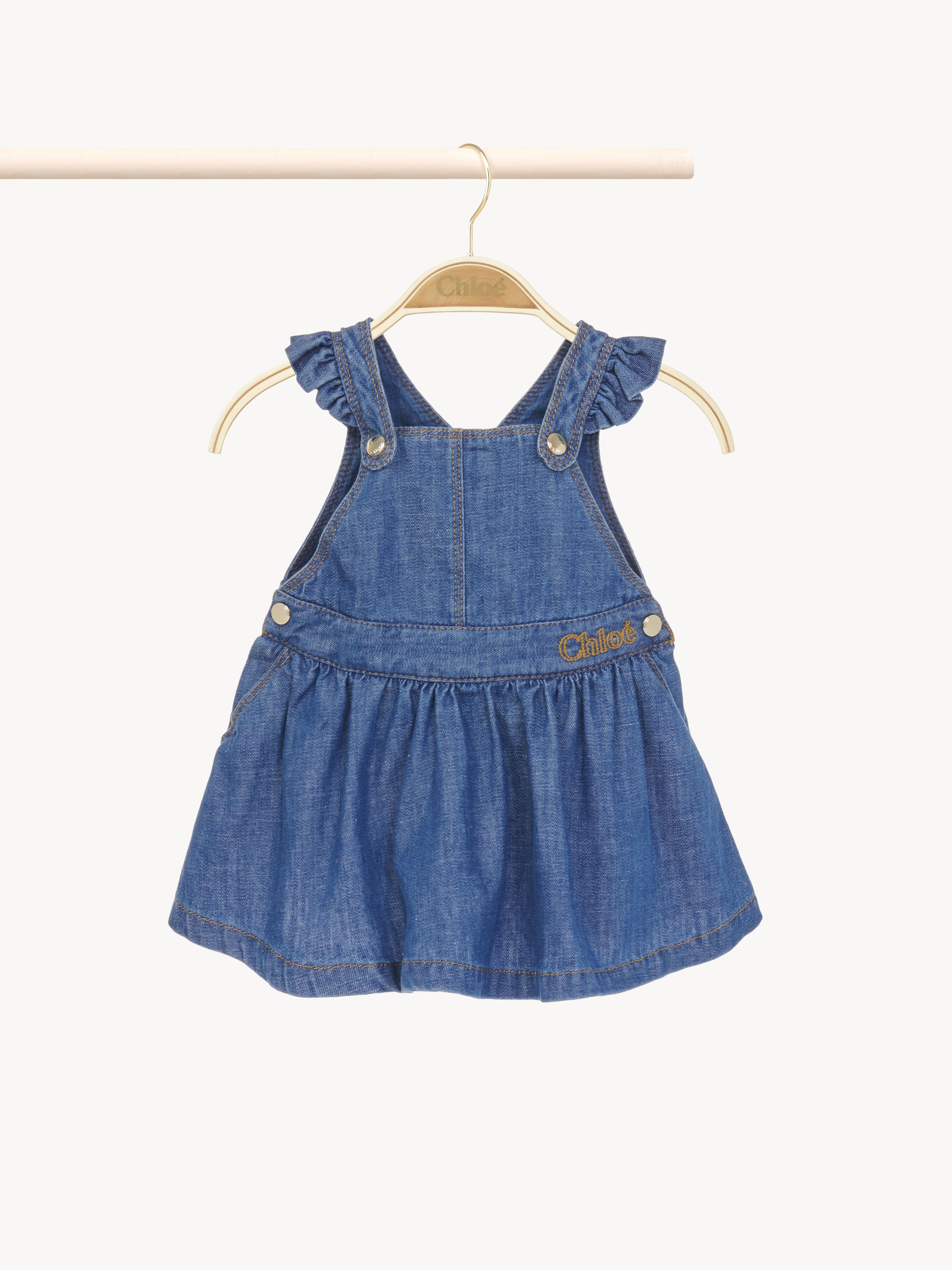 Chloé Denim Dungaree Dress Blue Size 9-12 100% Cotton In Bleu