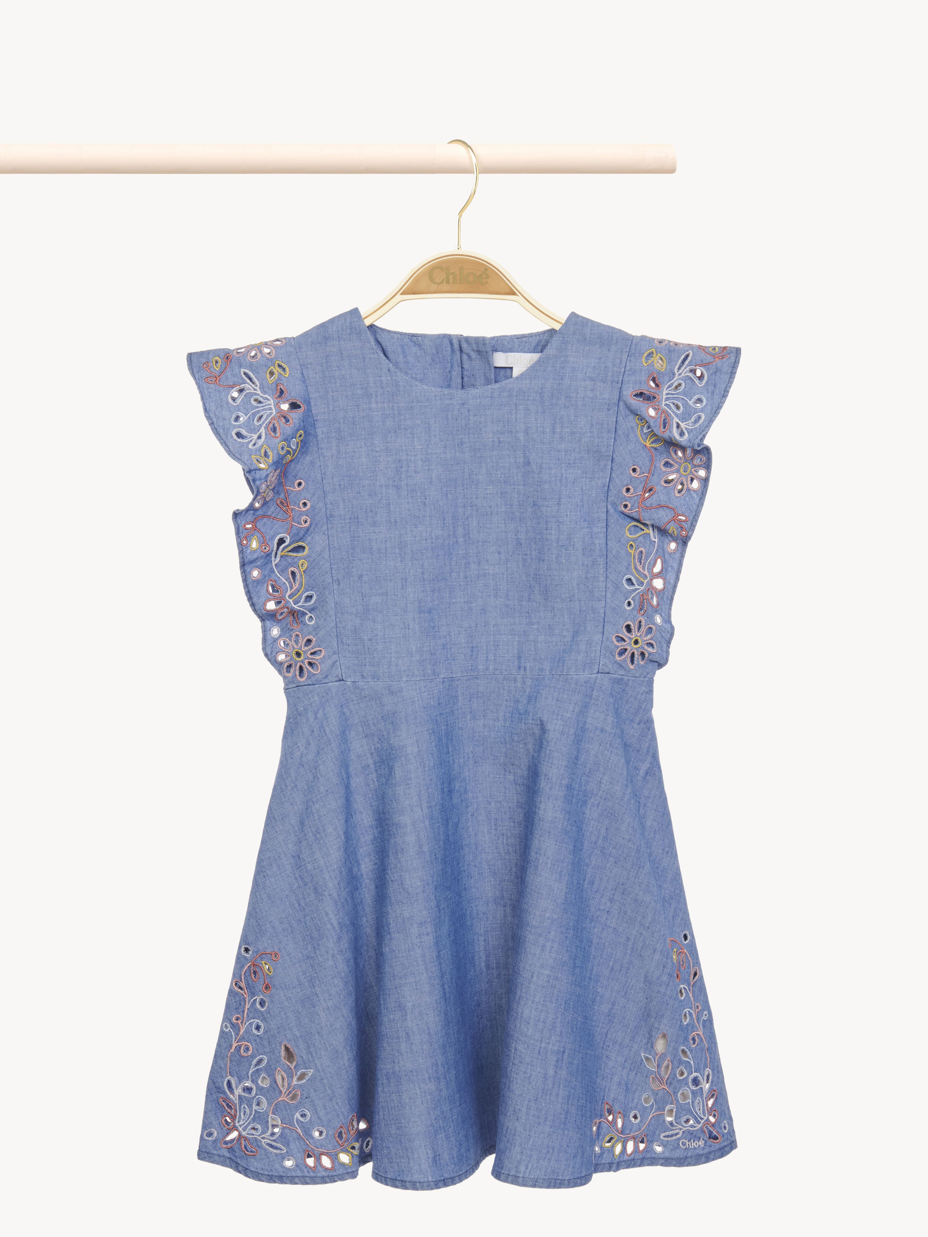Chloé Embroidered Dress Blue Size 12 100% Cotton
