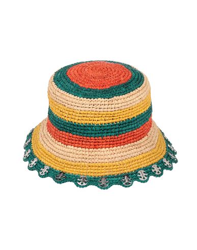 Rabanne Embellished Striped Raffia Bucket Hat In Yellow