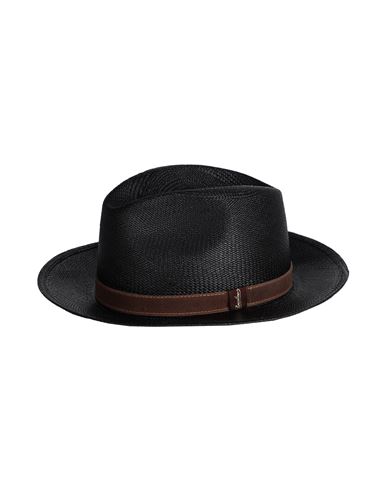 Borsalino Man Hat Black Size 7 ⅛ Straw, Soft Leather