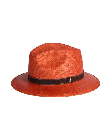 Borsalino Man Hat Orange Size 6 ⅞ Straw, Soft Leather