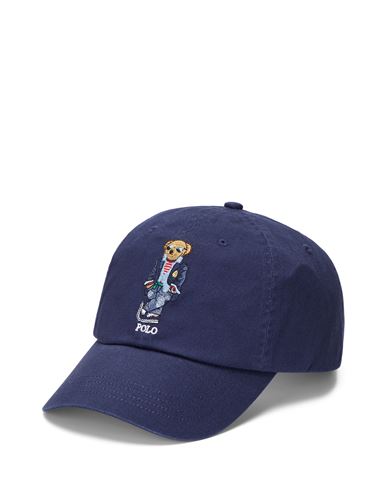 POLO RALPH LAUREN POLO RALPH LAUREN POLO BEAR TWILL BALL CAP MAN HAT NAVY BLUE SIZE ONESIZE COTTON, LEATHER