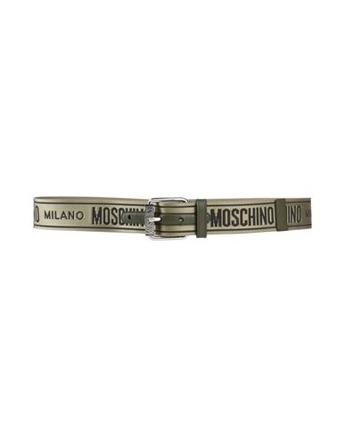 Shop Moschino Woman Belt Military Green Size 14 Soft Leather, Textile Fibers