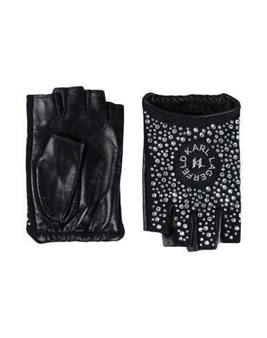 Karl Lagerfeld Huns Pick Studs Glove Woman Gloves Black Size L Goat Skin