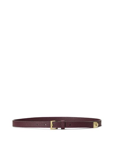 Lauren Ralph Lauren Pebbled Leather Skinny Belt Woman Belt Burgundy Size Xl Bovine Leather In Chestnut Brown