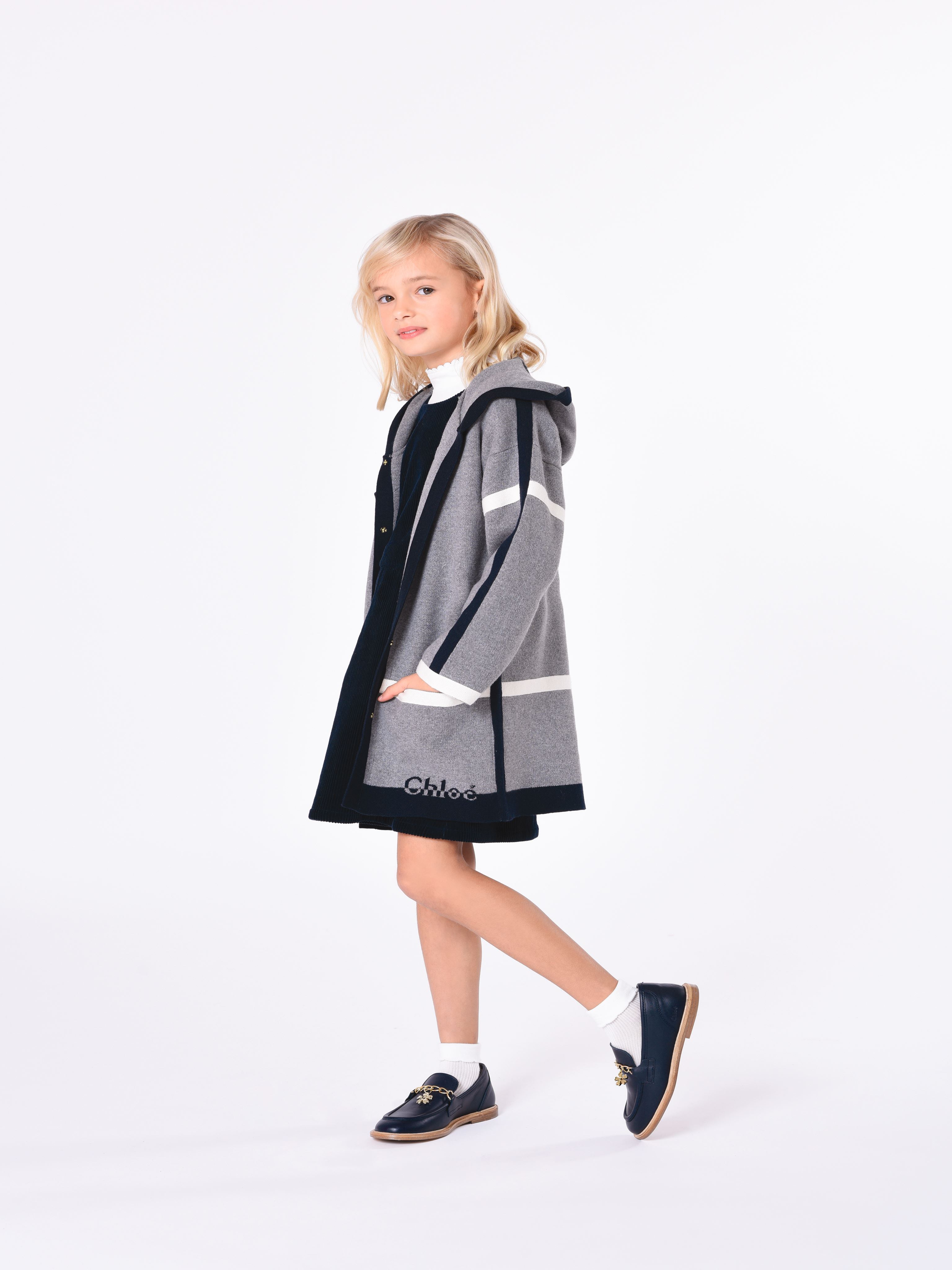 Chloé Kids' Manteau À Capuche Fille Gris Taille 4 90% Coton, 10% Laine