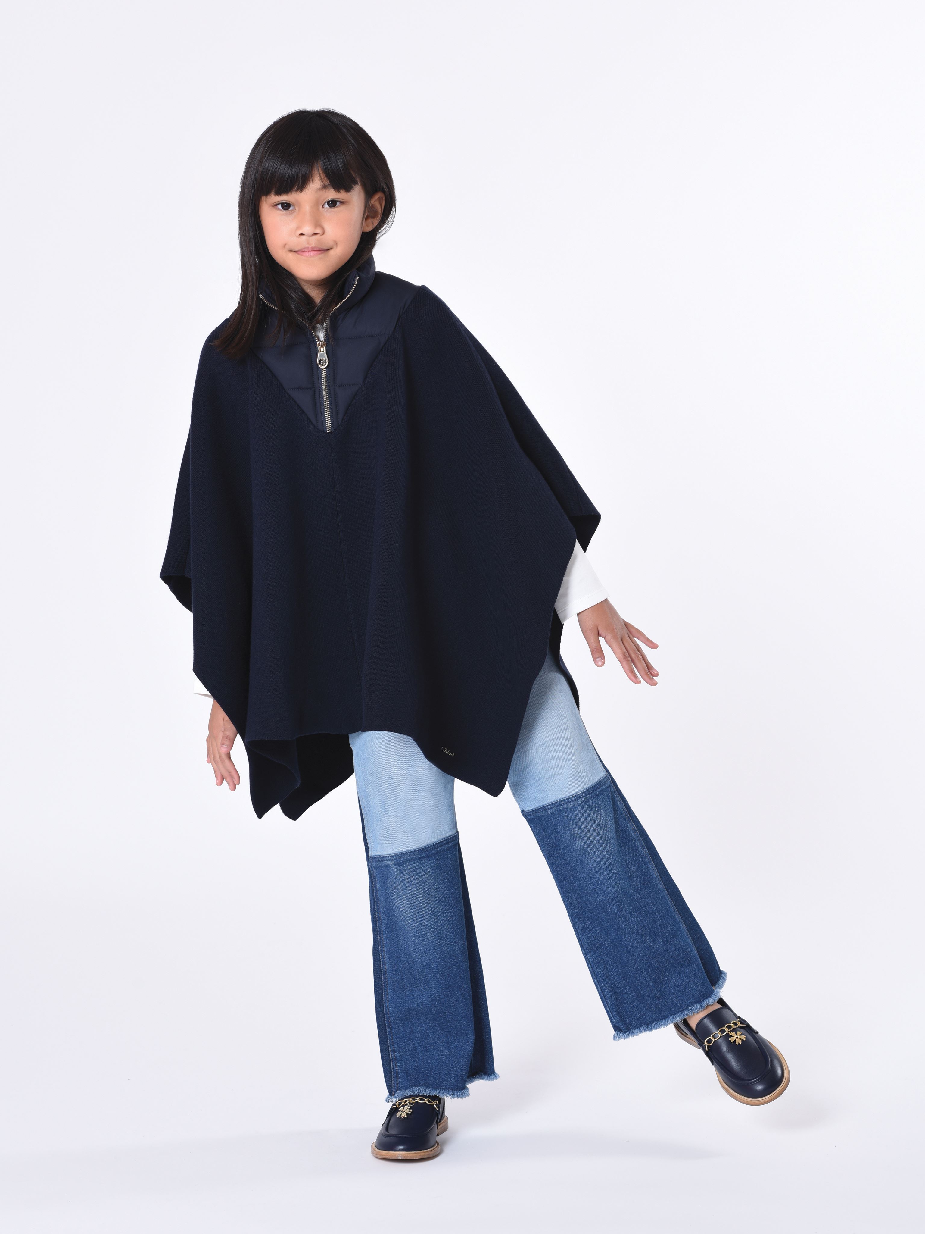 Chloé Cape « Puffcho » Fille Bleu Taille 6 90% Coton, 10% Laine, Polyester In Blue