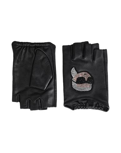 Karl Lagerfeld K/ikonik 2.0 Rhnstn Fl Glove Woman Gloves Black Size L Goat Skin
