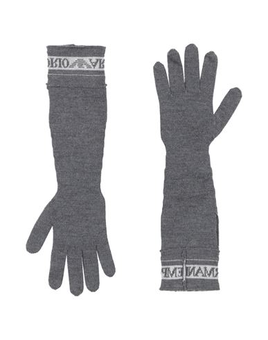 Emporio Armani Woman Gloves Lead Size M Virgin Wool, Viscose, Polyamide, Metallic Fiber In Grey