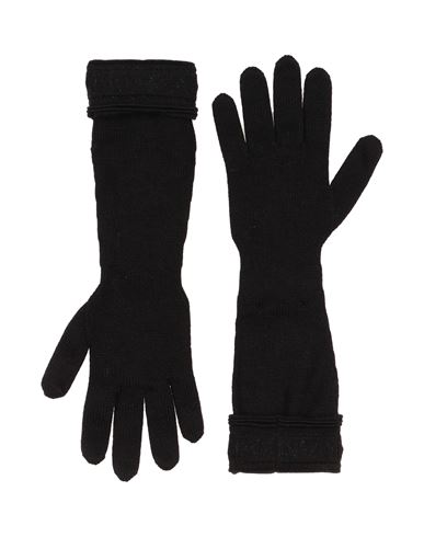 Emporio Armani Woman Gloves Black Size L Virgin Wool, Viscose, Polyamide, Metallic Fiber