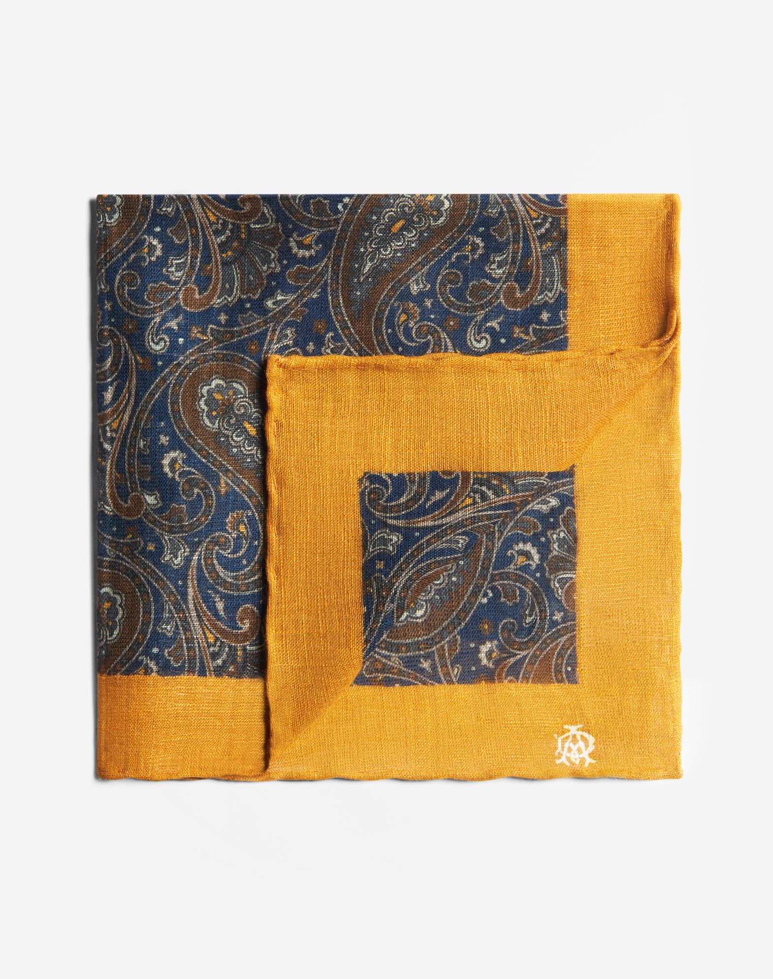 Dunhill Cotton Paisley Printed Pocket Square In Blue