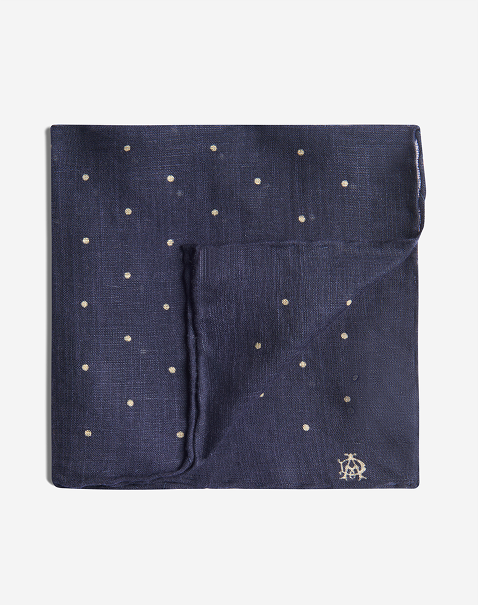 Dunhill Cotton Polka Dot Printed Pocket Square In Blue