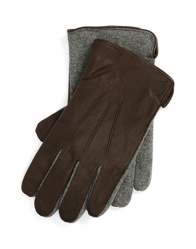 Polo Ralph Lauren Sheepskin Touch Screen Gloves Man Gloves Dark Brown Size Xl Sheepskin, Wool, Nylon