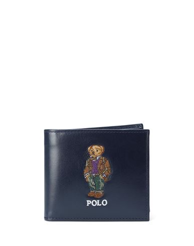 Polo Ralph Lauren Polo Bear Nappa Leather Wallet Man Wallet Navy Blue Size - Bovine Leather