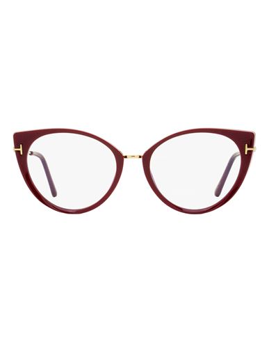 Tom Ford Blue Block Tf5815b Eyeglasses Woman Eyeglass Frame Burgundy Size 54 Plastic, Metal In Red
