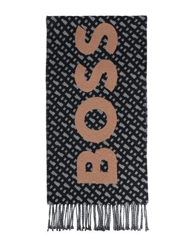 Hugo Boss Fringed Scarf With Logo And Monograms In Black