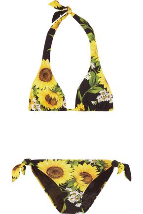 DOLCE & GABBANA Floral-print halterneck triangle bikini