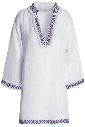 TORY BURCH WOMAN EMBROIDERED LINEN-GAUZE TUNIC WHITE,GB 12789547614830561