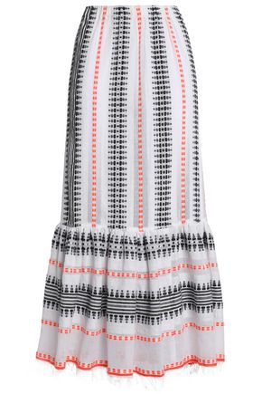 LEMLEM Fluted embroidered cotton-blend gauze maxi skirt,US 14693524283526051