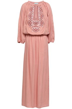 Melissa Odabash Sienna Lace-up Embroidered Jersey Maxi Dress In Antique Rose