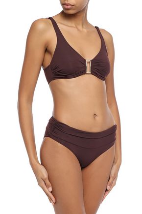 Melissa Odabash Bel Air Ruched Mid-rise Bikini Briefs In Merlot