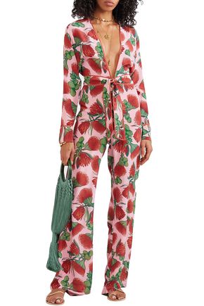 Adriana Degreas Woman Fiore Floral-print Silk Crepe De Chine Jumpsuit Pink