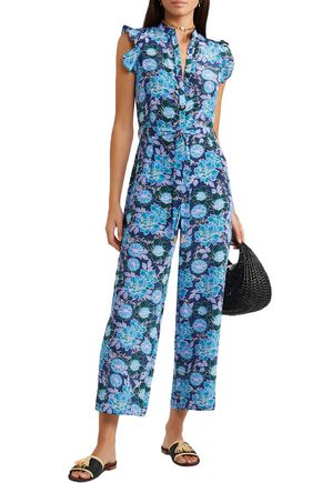 Click to view more detailed imagery on our partner's website Paloma Blue Jagger Cropped Floral-print Silk Crepe De Chine Jumpsuit In Blue