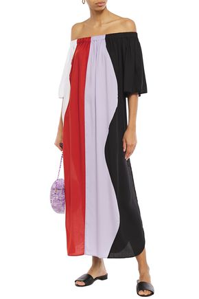 Mara Hoffman Off-the-shoulder Color-block Tencel Maxi Dress In Lavender
