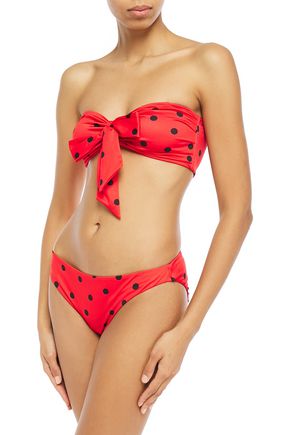 Ganni Bow-detailed Leopard-print Bikini In Tomato Red