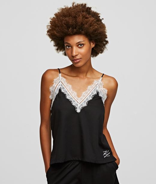 Woman Lace Pyjama Camisole Black 50% Cotton - 50% Viscose - Size: L