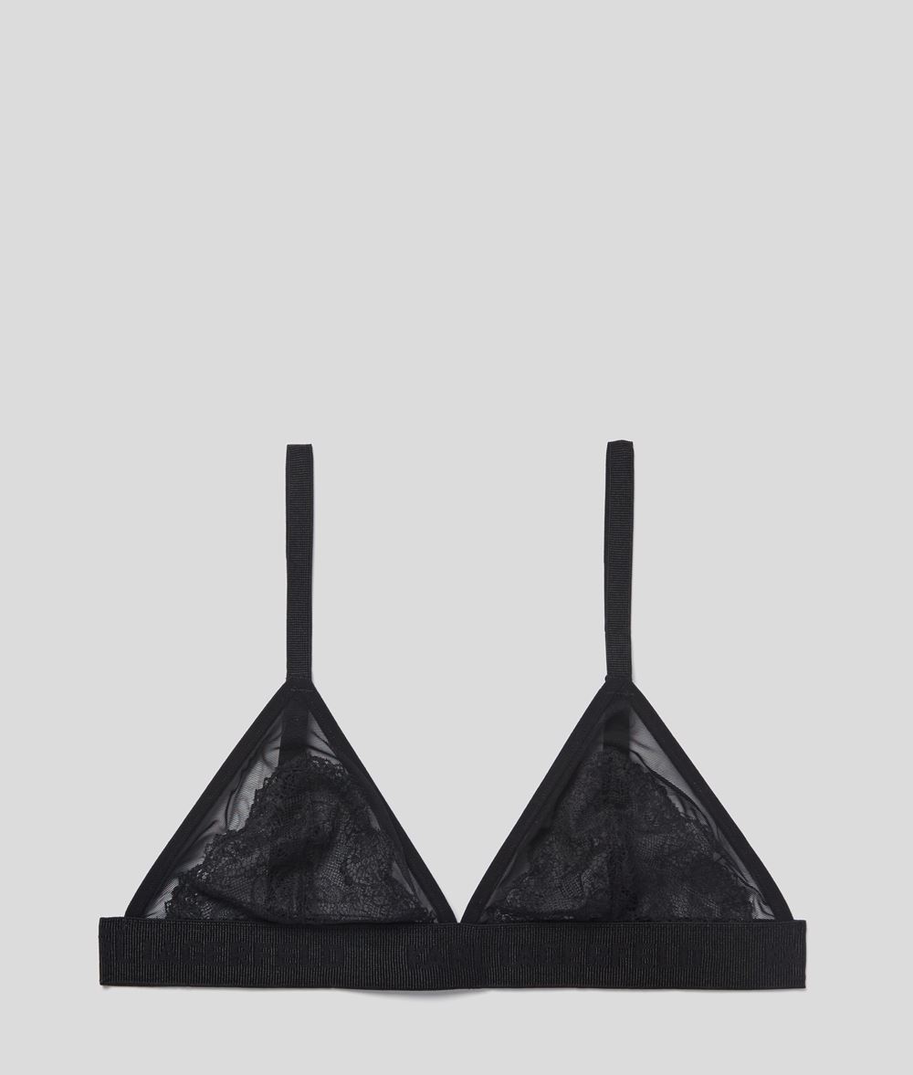 Woman Triangle Lace Bra Black 85% Polyamide - 15% Elastane - Size: L