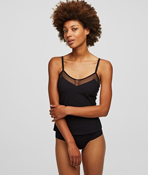 Woman Mesh-insert Camisole Black 80% Polyamide - 20% Elastane - Size: L