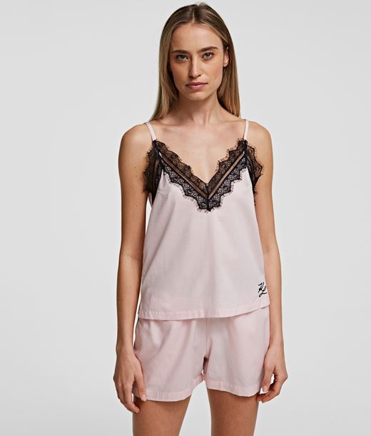 Woman Lace Pyjama Camisole Pink 50% Cotton - 50% Viscose - Size: L