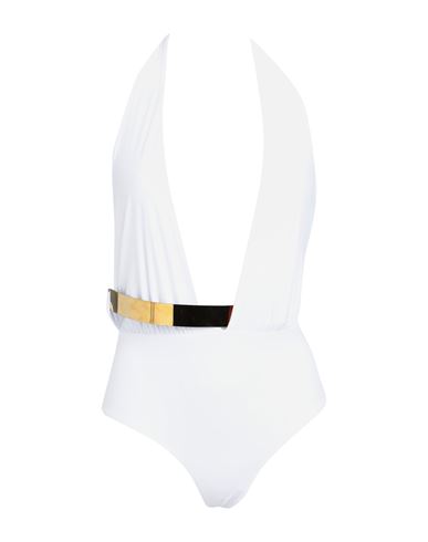 Moeva Bridget Belted Plunge One-piece Swimsuit In White