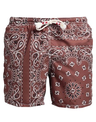 Mc2 Saint Barth Man Swim Trunks Brown Size L Recycled Polyester In Brown