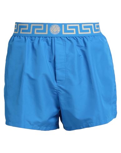 Versace Man Swim Trunks Azure Size 42 Polyester, Elastane, Polyamide In Blue