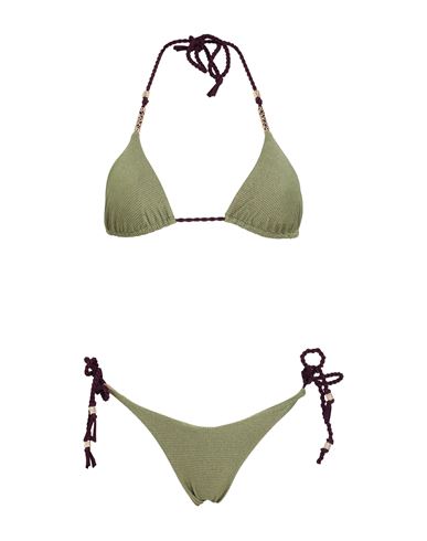 Miss Bikini Luxe Woman Bikini Green Size M Polyamide, Elastane, Metallic Fiber