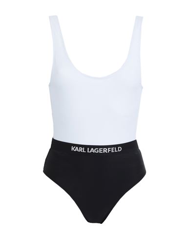 Karl Lagerfeld Colour Block Swimsuit Woman One-piece Swimsuit White Size M Recycled Polyamide, Elast