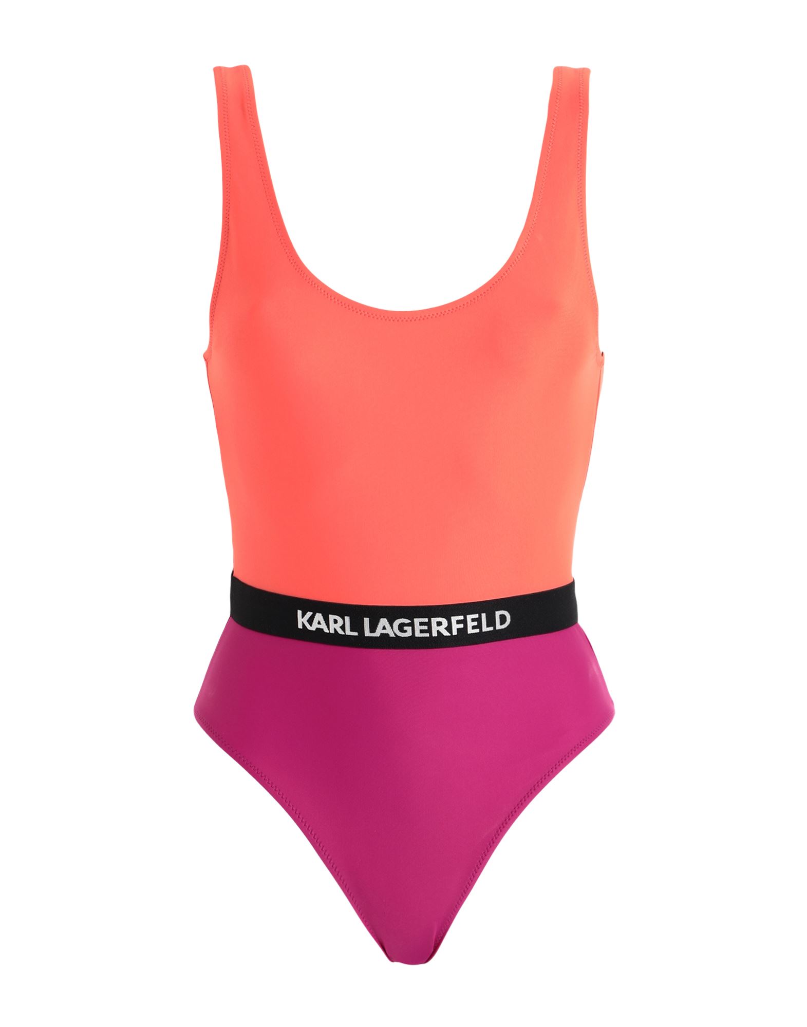 Karl Lagerfeld Colour Block Swimsuit Woman One-piece Swimsuit Orange Size S Recycled Polyamide, Elas