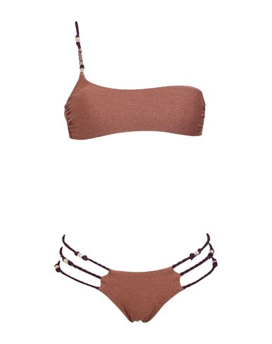 Miss Bikini Luxe Woman Bikini Tan Size Xl Polyamide, Elastane, Metallic Fiber In Brown