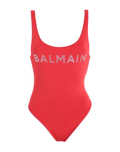 Shop Balmain Swimsuit Woman One-piece Swimsuit Red Size 12 Polyester, Elastane