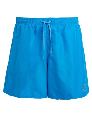 Shop Emporio Armani Man Swim Trunks Azure Size 40 Polyester In Blue