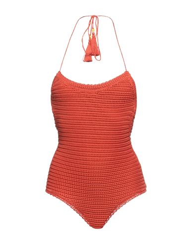 Alanui Woman One-piece Swimsuit Orange Size S Cotton