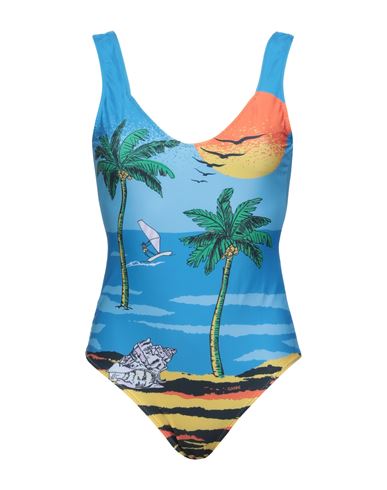 Ganni Graphic-print One-piece Swimsuit In Gnawed Blue