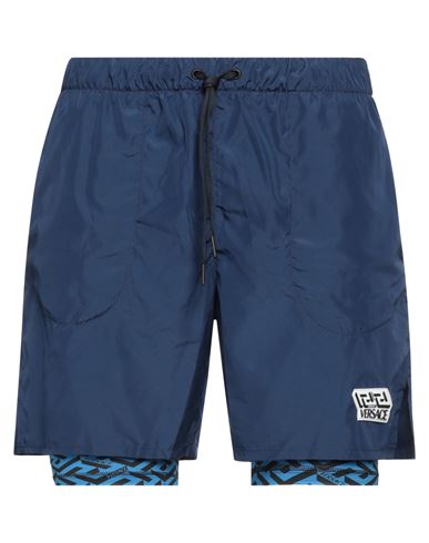 Versace Man Shorts & Bermuda Shorts Navy Blue Size Xs Polyester, Elastane
