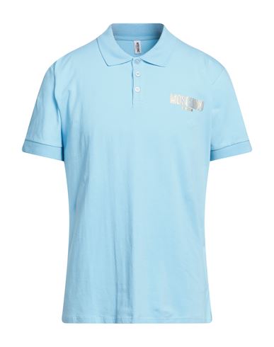 Moschino Man Polo Shirt Sky Blue Size L Cotton, Elastane