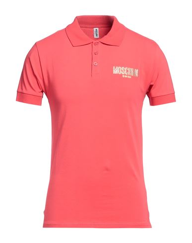 Moschino Man Polo Shirt Coral Size Xl Cotton, Elastane In Red