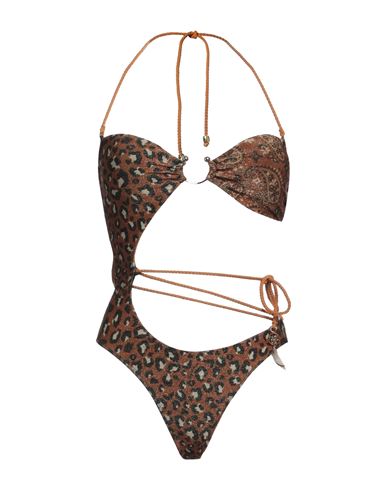 4giveness Woman One-piece Swimsuit Brown Size L Polyester, Elastane, Polyamide