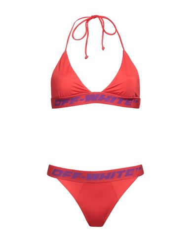 Off-white Woman Bikini Coral Size 4 Polyester, Elastane In Red